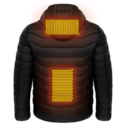 Men Heated Puffer Jacket Electric Heating Coat Insulated Hood