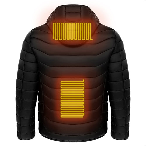 Men Heated Puffer Jacket Electric Heating Coat Insulated Hood