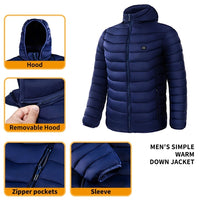 Men Heated Puffer Jacket Electric Heating Coat Insulated Hood