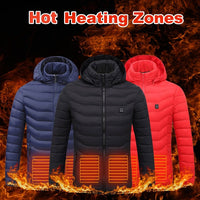 Men Heated Puffer Jacket Electric Heating Coat Insulated Hood