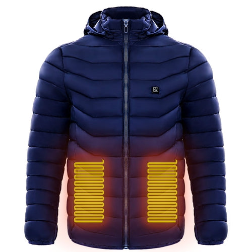 Men Heated Puffer Jacket Electric Heating Coat Insulated Hood