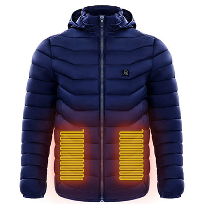 Men Heated Puffer Jacket Electric Heating Coat Insulated Hood