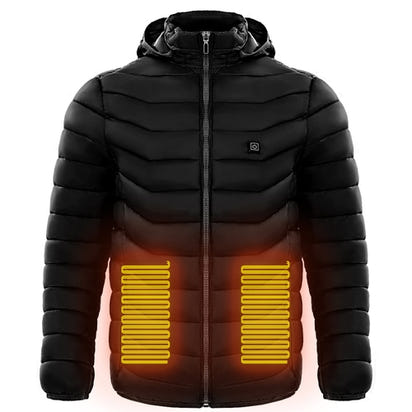 Men Heated Puffer Jacket Electric Heating Coat Insulated Hood
