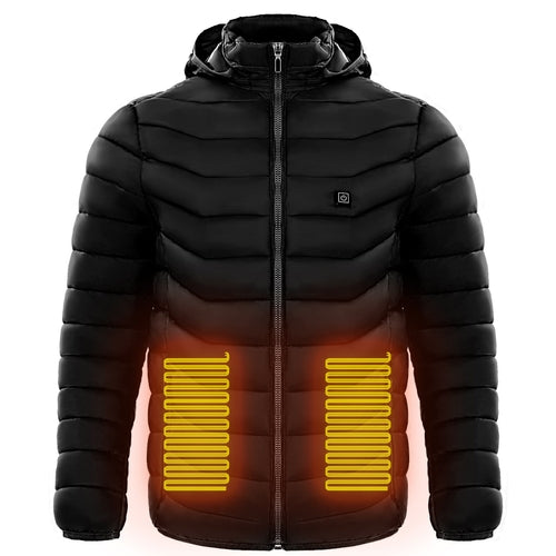 Men Heated Puffer Jacket Electric Heating Coat Insulated Hood