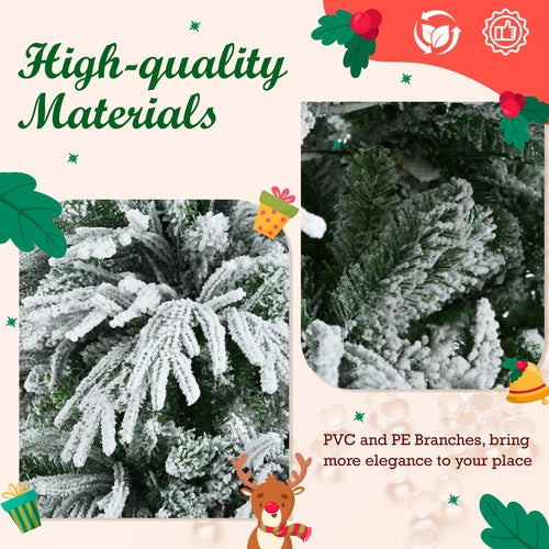 7.5FT Pre-Lit Spruce Snow Flocked Christmas Tree, Artificial Hinged